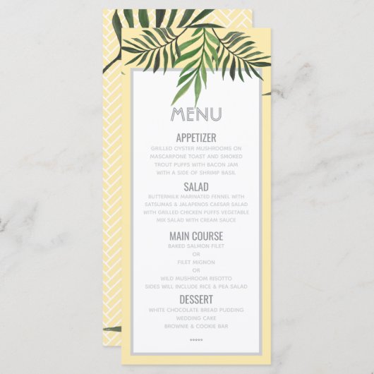 Palm Springs Menükarte (Vorne/Hinten)