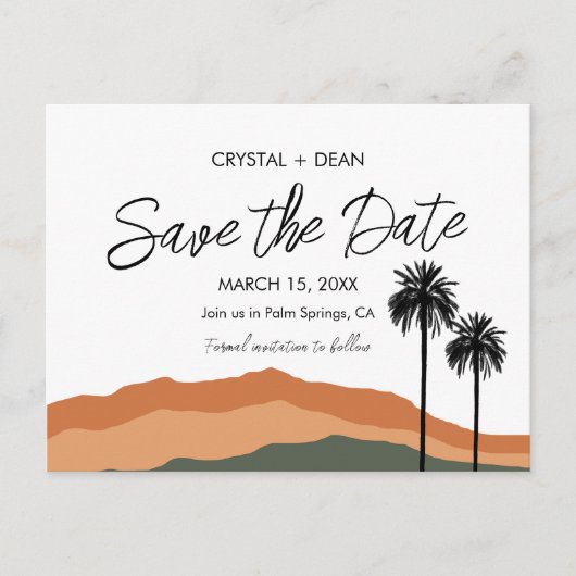 Palm Springs Modern Save the Date Postcard tan/olv Postkarte (Vorderseite)