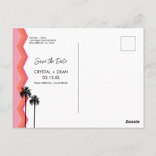 Palm Springs Moderne Save the Date Postkarte (Rückseite)