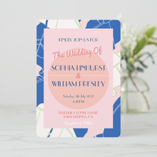 Palm Springs Paradise Moderne Hochzeitseinladung (Stehend Vorderseite)