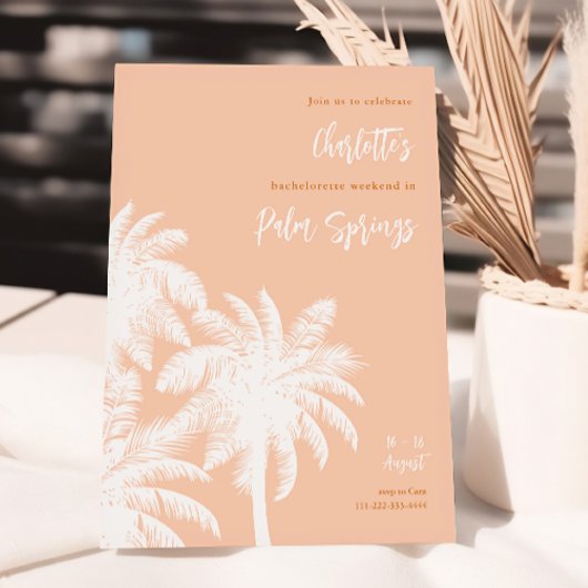 Palm Springs Peach Bachelorette Wochenende Einladu Einladung