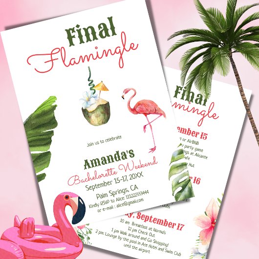 Palm Springs Pink Final Flamingle Bachelorette Einladung