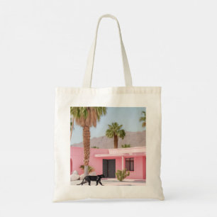 Palm Springs Pink House Tote Bag   Retro-Wüste Tragetasche