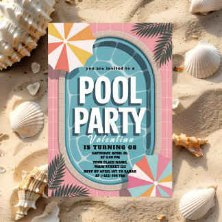 Palm Springs Pink Summer Pool Party Birthday Einladung