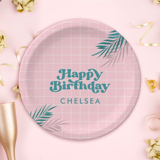 Palm Springs Pool Party Pink Adult Birthday Pappteller