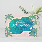 Palm Springs Pool Party Rosa Erwachsene Geburtstag Einladung (Stehend Vorderseite)