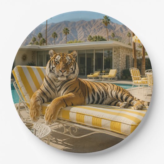 Palm Springs Pool Tiger Pappteller (Vorderseite)