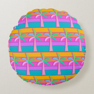 Palm Springs Retro Fett gestreifte Palmbaume Rundes Kissen