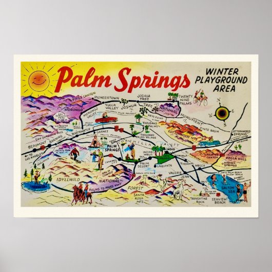 Palm Springs Retro-Karte Druck Poster (Vorne)