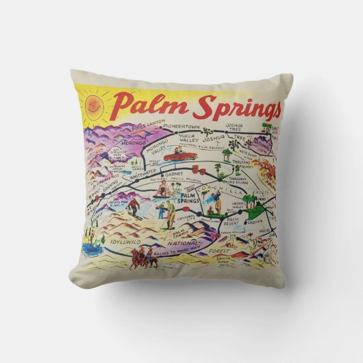 Palm Springs Retro Map Throw Kissen (Vorderseite)