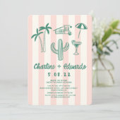 Palm Springs Rosa Handgezeichnete Hochzeit Einladung (Stehend Vorderseite)