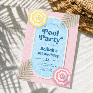 Palm Springs Sommer-Poolparty Pink Geburtstag  Einladung