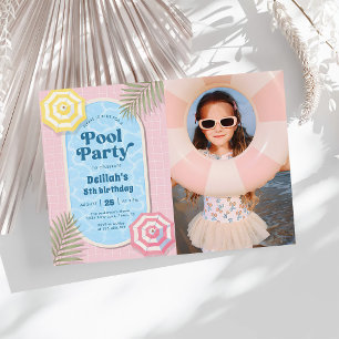 Palm Springs Sommer-Poolparty Pink Geburtstagsfoto Einladung