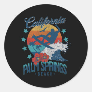 Palm Springs Strand Kalifornien Surfen Vintage Url Runder Aufkleber