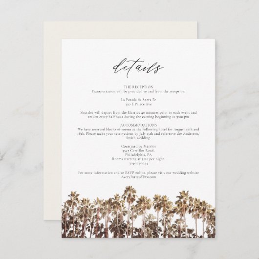 PALM SPRINGS Vintage Palmbaume Details Karte (Vorne/Hinten)