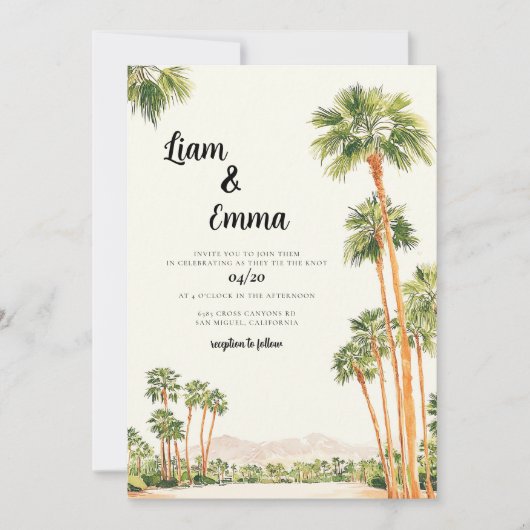 Palm Springs Watercolor Wedding Destination Einladung (Vorderseite)