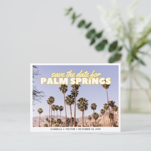 Palm Springs Wedding Save the Date Postcard Postkarte (Stehend Vorderseite)