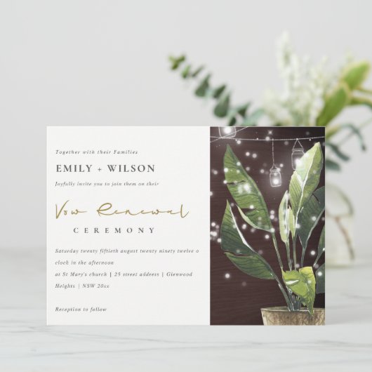 PALM STARRY NIGHT MASON JAR VOW RENEWITE INVITE DANKESKARTE (Stehend Vorderseite)