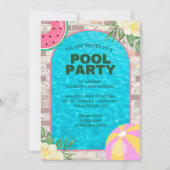 Palm Summer Blue Adult Pool Party Einladung (Vorderseite)