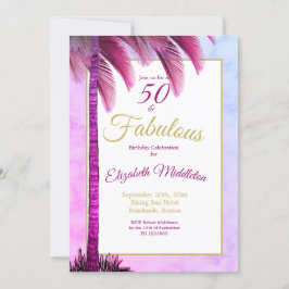 Palm Tree 50 und fabelhafte Lila Moderne Geburtsta Einladung