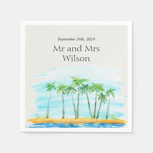 Palm Tree and Beach Hochzeitscocktail Serviette (Vorderseite)