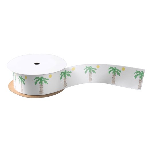 Palm Tree and Beach Sun Fun Island Cartoon Satinband (Spule)