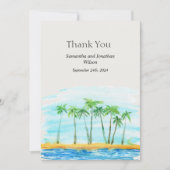 Palm Tree and Beach Wedding Danke Karte (Vorderseite)