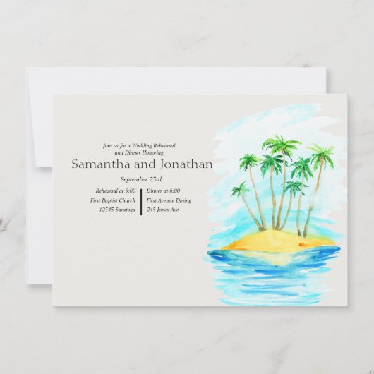 Palm Tree and Beach Wedding Probe Einladung (Vorderseite)