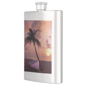 Palm Tree and Boat Beach Sunset Flachmann (Links)