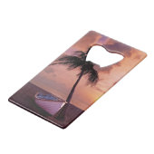 Palm Tree and Boat Beach Sunset Geldbeutel Flaschenöffner (Rückseite Schrägansicht)