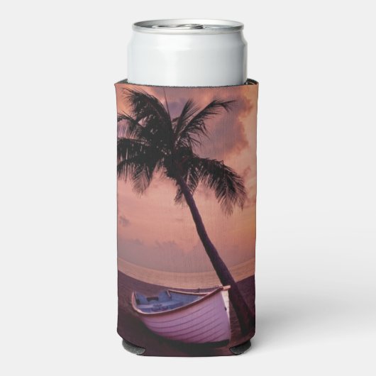 Palm Tree and Boat Beach Sunset Selters Dosenkühler (Seltzer Rückseite)