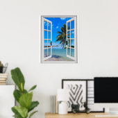 Palm Tree and Ocean Artificial Window View Poster (Heimbüro)