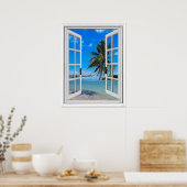 Palm Tree and Ocean Artificial Window View Poster (Küche)
