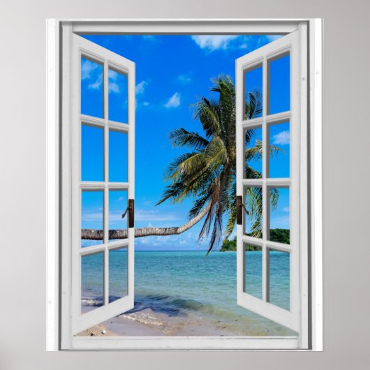 Palm Tree and Ocean Artificial Window View Poster (Vorne)