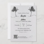 Palm Tree and Seashells Arch Foto Wedding Einladung (Vorderseite)