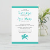 Palm Tree Aqua Gray Wedding Einladung (Stehend Vorderseite)