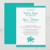 Palm Tree Aqua Gray Wedding Einladung (Vorne/Hinten)