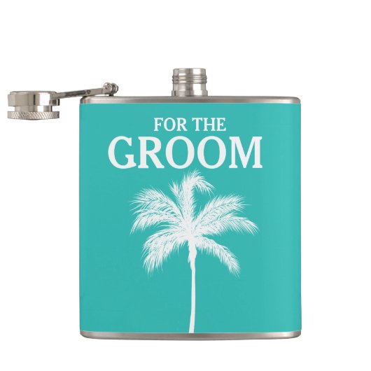Palm Tree Aqua Groom Flask Flachmann (Geöffnet)