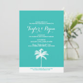 Palm Tree Aqua Hochzeit Probe Abendessen Einladung (Stehend Vorderseite)