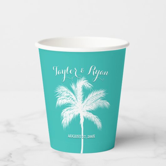 Palm Tree Aqua Wedding Pappbecher (Vorderseite)