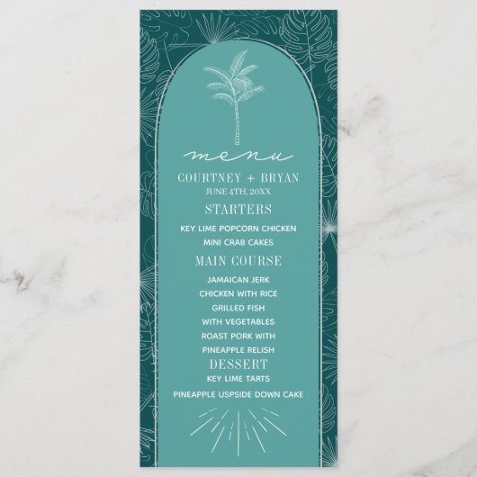Palm Tree Aquamarin Beach Wedding Menükarte (Vorderseite)