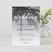 Palm Tree Ash Lila Beach Wedding Einladung (Stehend Vorderseite)