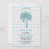 Palm Tree Azure Pink Checkered QR Code Bridal Einladung (Vorderseite)