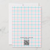 Palm Tree Azure Pink Checkered QR Code Bridal Einladung (Rückseite)