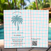 Palm Tree Azure Pink Checkered QR Code Bridal Einladung