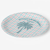 Palm Tree Azure Pink Kegeltes Brautparty Pappteller (Schrägansicht)