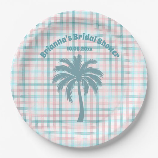 Palm Tree Azure Pink Kegeltes Brautparty Pappteller (Vorderseite)