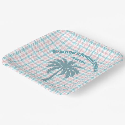 Palm Tree Azure Pink Kegeltes Brautparty Pappteller (Gewinkelt)