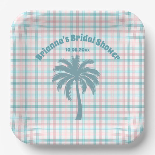 Palm Tree Azure Pink Kegeltes Brautparty Pappteller (Vorderseite)