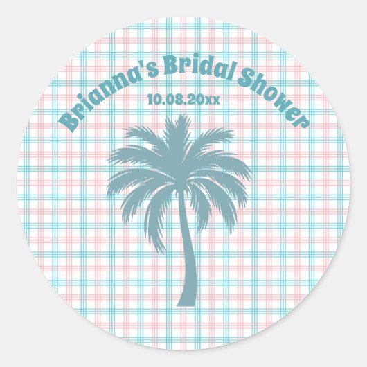 Palm Tree Azure Pink Kegeltes Brautparty Runder Aufkleber (Vorderseite)